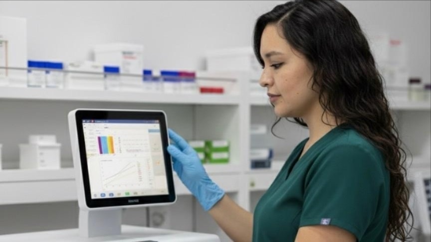 Técnico de laboratorio realizando análisis clínico